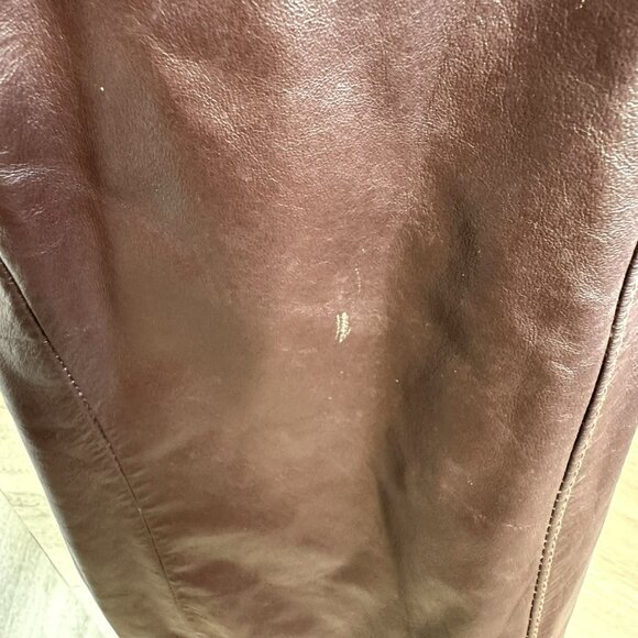 Vintage 70s Leather Trench Coat Womens Small Brown Belted Fur Trim Collar Boho - Picture 5 of 13